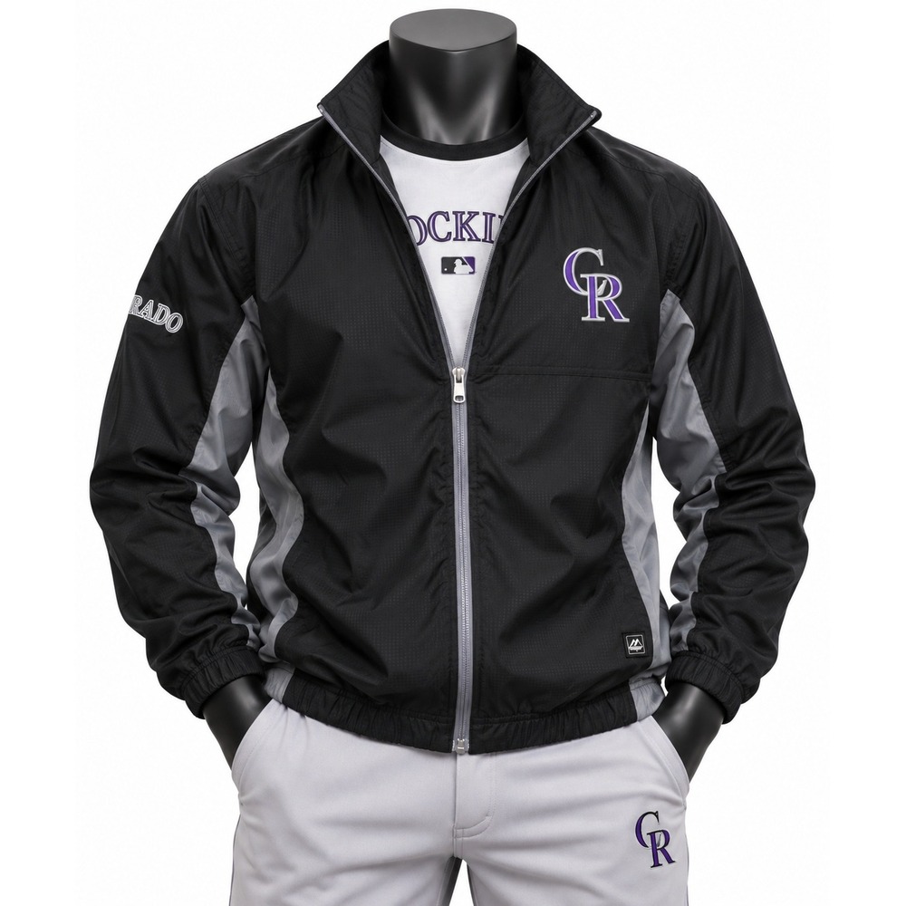 Majestic Colorado Rockies Baseball Windbreaker Pullover Jacket Mens Medium